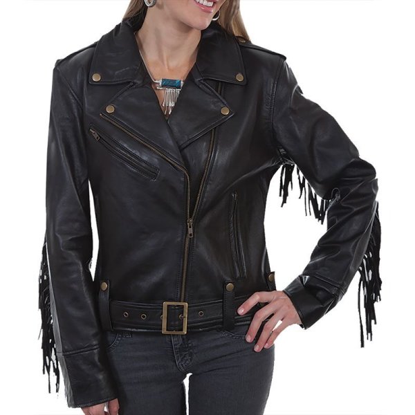 画像1: スカリー レディース ラムレザー フリンジ モーターサイクル ジャケット（ブラック）M/Scully Soft Touch Lamb Fringe Motorcycle Jacket(Black)