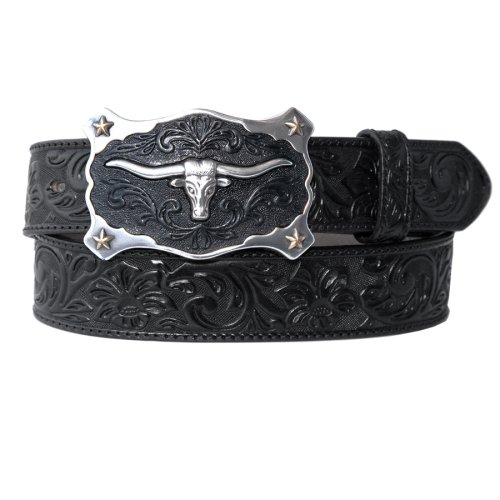 画像クリックで大きく確認できます　Click↓2: ジャスティン ロングホーン ベルト（ブラック）/Justin Classic Longhorn Belt(Black)