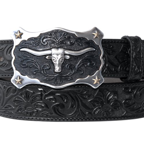 画像クリックで大きく確認できます　Click↓1: ジャスティン ロングホーン ベルト（ブラック）/Justin Classic Longhorn Belt(Black)