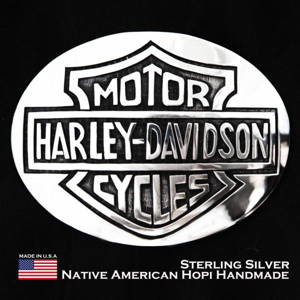 画像1: ハーレー ダビッドソン アメリカ ホピ族 925 シルバー ハンドメイド オーバーレイ ベルト バックル/Harley Davidson Native American Hopi Joe Josytewa Hand Made Sterling Silver Buckle