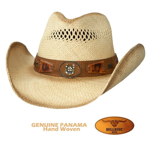 画像クリックで大きく確認できます　Click↓1: ブルハイド ハンドウーブン パナマ ホースシュー ウエスタン ストロー カウボーイ ハット（ナチュラル）/Bullhide Lucky Strike Panama Straw Cowboy Hat(Natural)