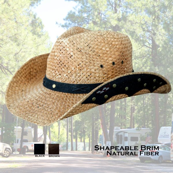 画像1: ウエスタン ストロー カウボーイ ハット コーヒーブラウンxブラック・ブラウン/Straw Cowboy Hat Coffee BrownxBlack/Brown