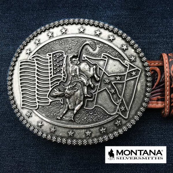 画像1: モンタナシルバースミス ベルト バックル ライダー・フラッグ/Montana Silversmiths Belt Buckle Rider Flag