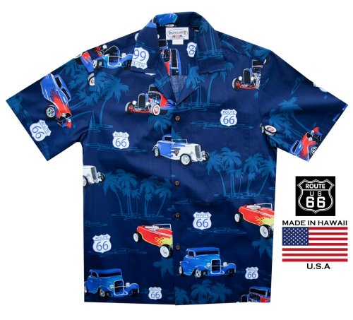 画像クリックで大きく確認できます　Click↓1: ルート66 アロハシャツ ハワイアンシャツ ネイビー/Aloha Shirt Route 66(Navy)