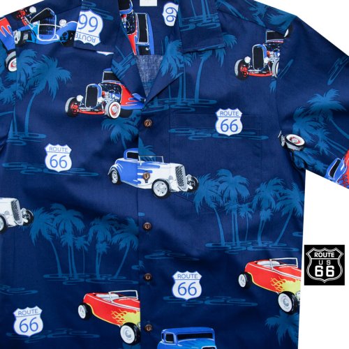 画像クリックで大きく確認できます　Click↓2: ルート66 アロハシャツ ハワイアンシャツ ネイビー/Aloha Shirt Route 66(Navy)