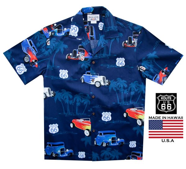 画像2: ルート66 アロハシャツ ハワイアンシャツ ネイビー/Aloha Shirt Route 66(Navy)