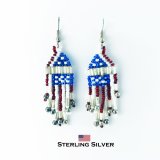 アメリカ国旗 星条旗 925 スターリングシルバー&ビーズ ピアス/Sterling Silver Earrings