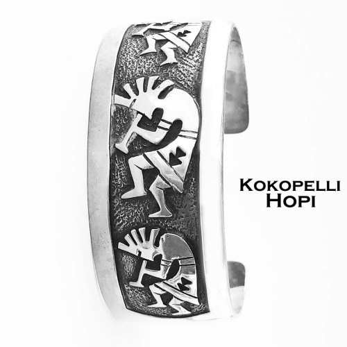 画像クリックで大きく確認できます　Click↓3: ホピ オーバーレイ ブレスレット ココペリ/Hopi 925 Silver Kokopelli Bracelet