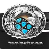 ナバホ シルバー&ターコイズ ベアクロウ ベルト バックル/Navajo Sterling Silver Turquoise Belt Buckle