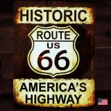 ヒストリック ルート66 アメリカ ハイウェイ ティンサイン メタルサイン 看板/HISTORIC ROUTE US 66 AMERICA'S HIGHWAY Metal Sign