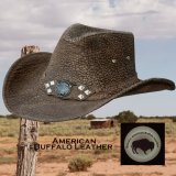 アメリカン バッファロー レザー バッファロー コンチョ カウボーイハット（ブラウン）/Bullhide Genuine American Buffalo Leather Western Hat(Chocolate)