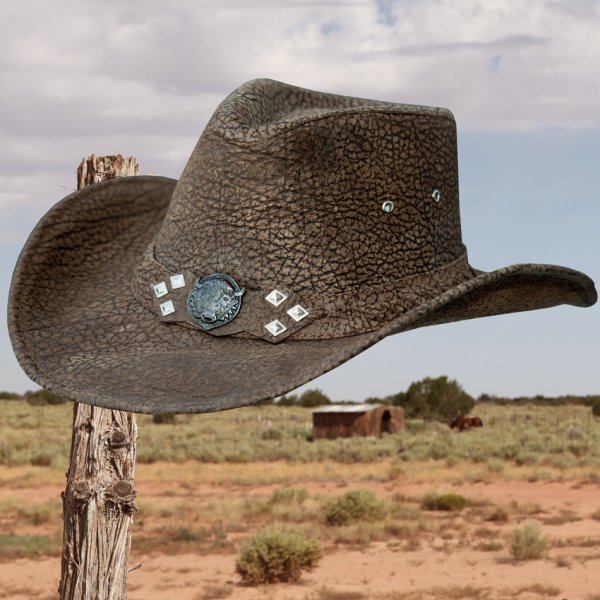 画像2: アメリカン バッファロー レザー バッファロー コンチョ カウボーイハット（ブラウン）/Bullhide Genuine American Buffalo Leather Western Hat(Chocolate)