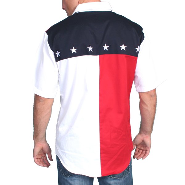 画像2: スカリー USA アメリカ国旗 星条旗 刺繍 シャツ（メンズ 半袖）/Scully Short Sleeve Western Shirt(Patriot Red/WHite/Blue)