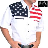 スカリー USA アメリカ国旗 星条旗 刺繍 シャツ（メンズ 半袖）/Scully Short Sleeve Western Shirt(Patriot Red/WHite/Blue)