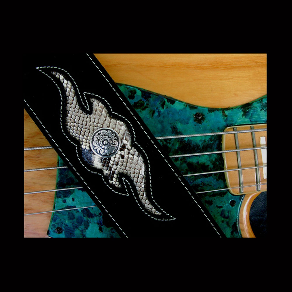 ギター・ベースレザーストラップ（ダイアモンドパイソン・ブラック）/Leather-Diamond Python Guitar Strap  音楽/Music Life for Cowboy