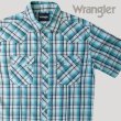 画像1: ラングラー 半袖 ウエスタンシャツ ターコイズブルーM/Wrangler Short Sleeve Western Shirt