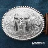 画像: モンタナシルバースミス ベルト バックル バッファロースカル＆フェザー フローラル/Montana Silversmiths Belt Buckle Froral w/Buffalo Skull