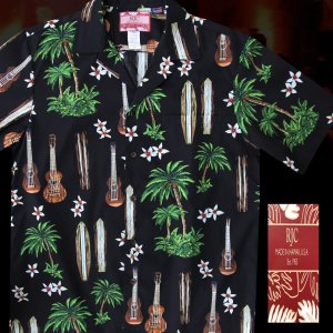 画像: RJC ロバート・J・クランシー アロハシャツ ウクレレ・パームツリー・サーフボード（ブラック）/RJC ROBERT J. CLANCEY Aloha Shirt