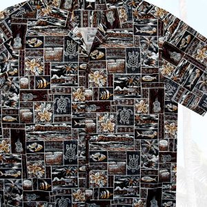 画像: アロハシャツ ハワイアンシャツ トロピカル サンド アイランド M/Aloha Shirt(Brown/Black)