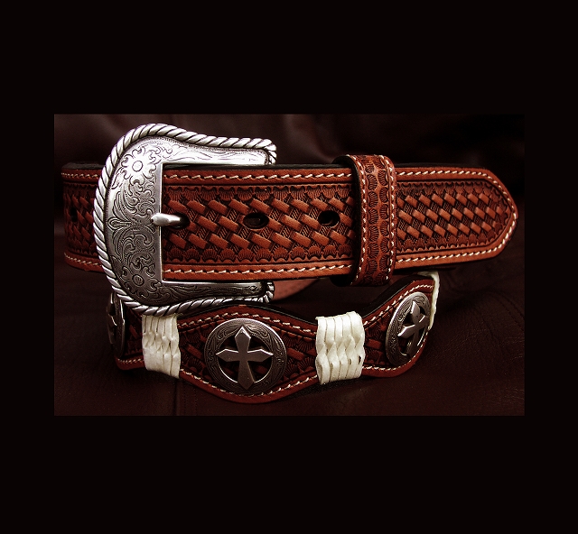 クロスコンチョ ウエスタン ベルト/ Cross Concho Western Belt レザー