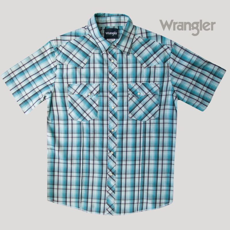 画像2: ラングラー 半袖 ウエスタンシャツ ターコイズブルーM/Wrangler Short Sleeve Western Shirt