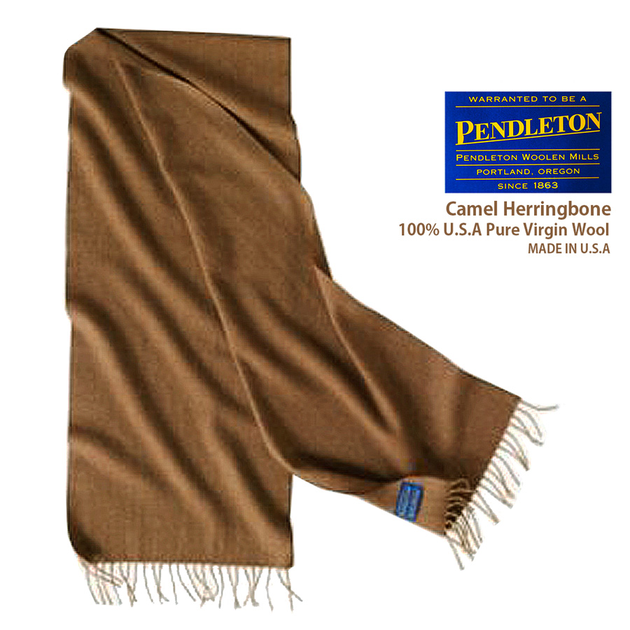 ペンドルトン ピュアバージンウール マフラー（キャメル ヘリンボーン）/Pendleton Whisperwool Muffler Camel  Herringbone