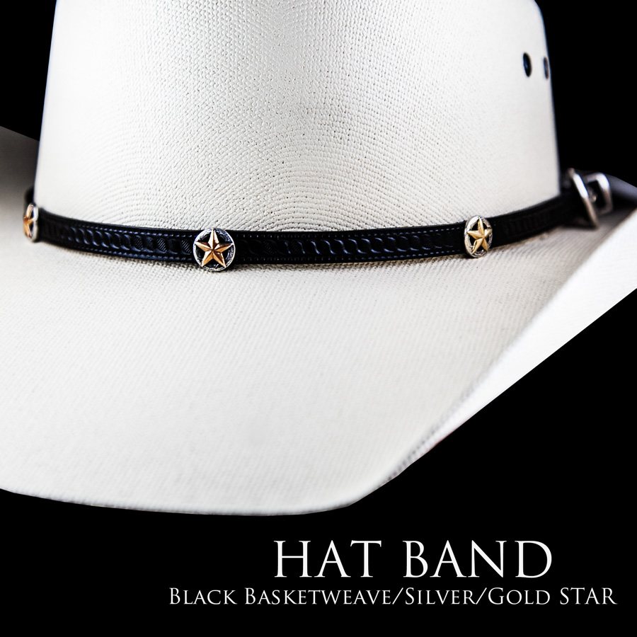 画像: ゴールドスター レザー ハット バンド（ブラック）/Leather Hat Band(Black/Silver/Gold Star Concho)