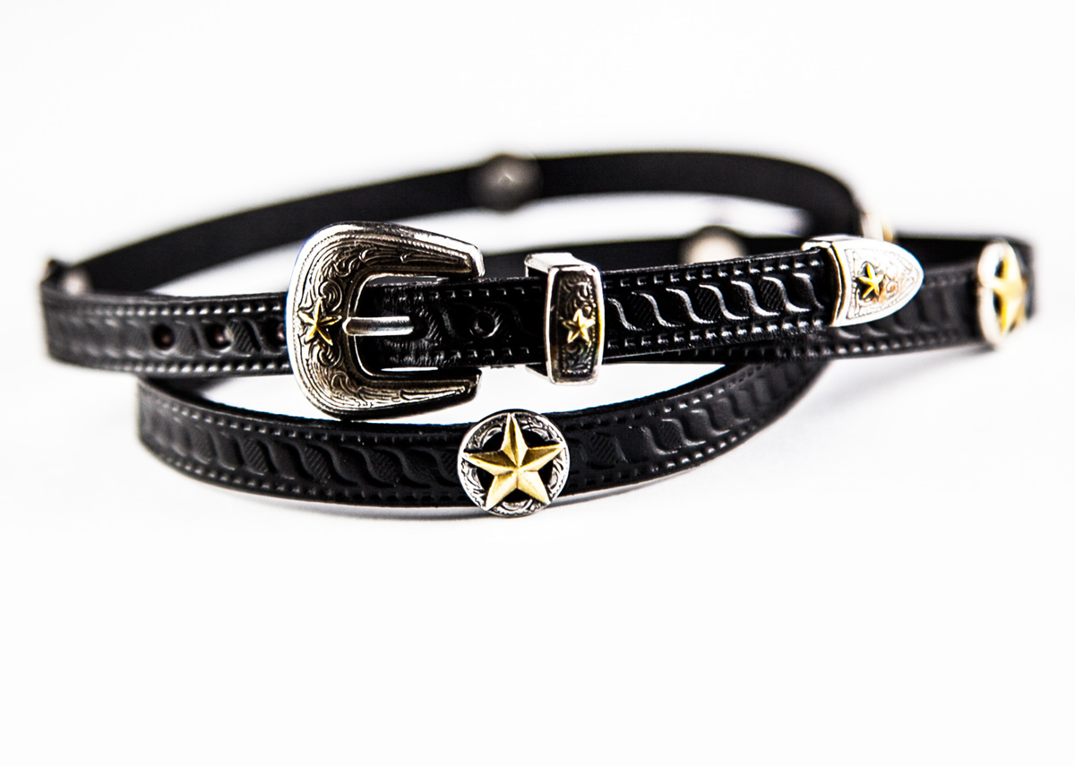 画像4: ゴールドスター レザー ハット バンド（ブラック）/Leather Hat Band(Black/Silver/Gold Star Concho)