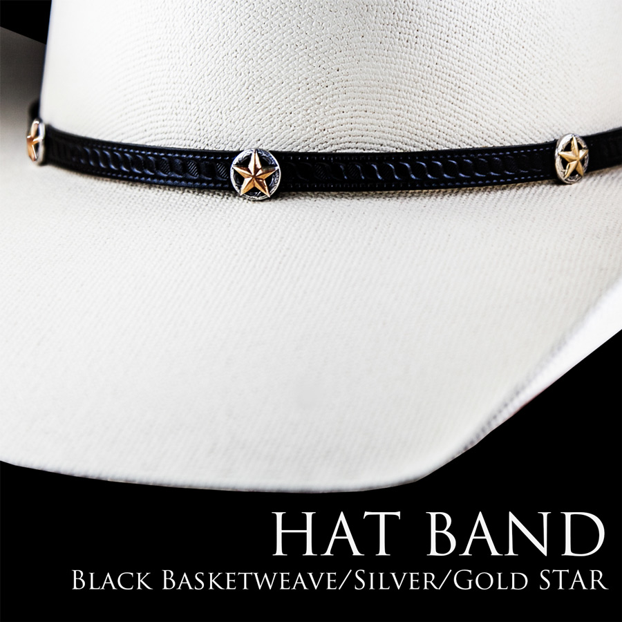 画像1: ゴールドスター レザー ハット バンド（ブラック）/Leather Hat Band(Black/Silver/Gold Star Concho)