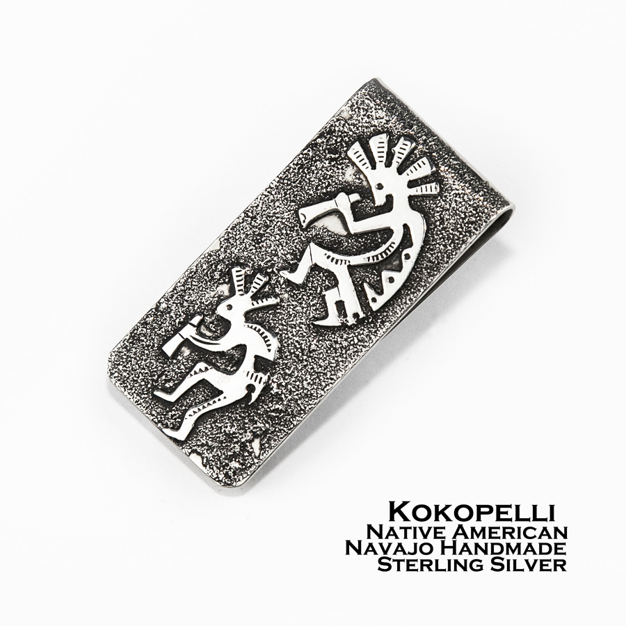 Hopiスターリングシルバーマネークリップfeaturing Kokopelli Corn ＆雲雨、シンボル。。。 並行輸入  財布、帽子、ファッション小物