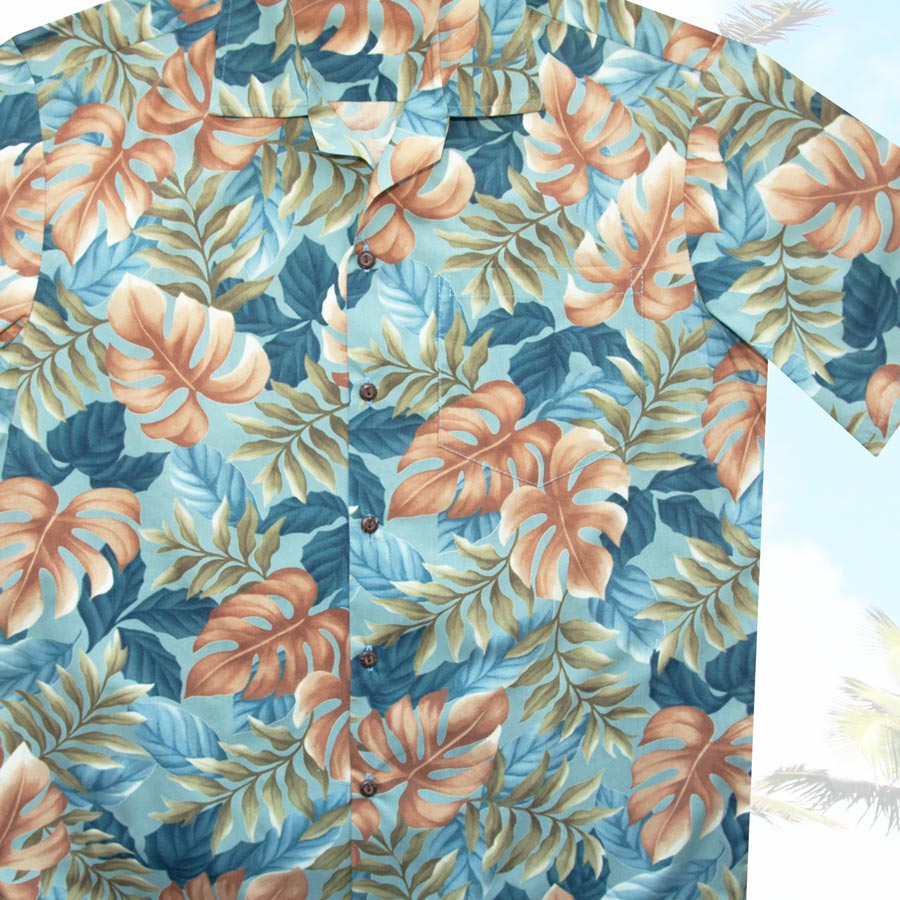 画像1: アロハシャツ ハワイアンシャツ ブルー・ブラウンリーフ/Aloha Shirt(Blue)