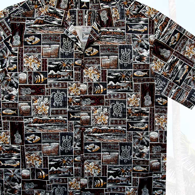 画像1: アロハシャツ ハワイアンシャツ トロピカル サンド アイランド M/Aloha Shirt(Brown/Black)