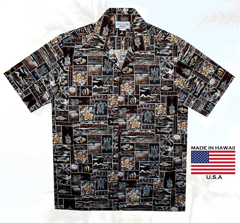 画像2: アロハシャツ ハワイアンシャツ トロピカル サンド アイランド M/Aloha Shirt(Brown/Black)