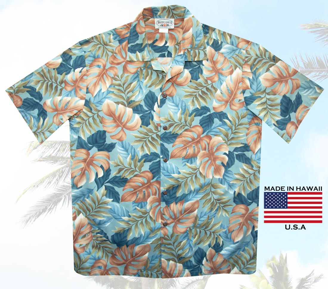 画像: アロハシャツ ハワイアンシャツ ブルー・ブラウンリーフ/Aloha Shirt(Blue)