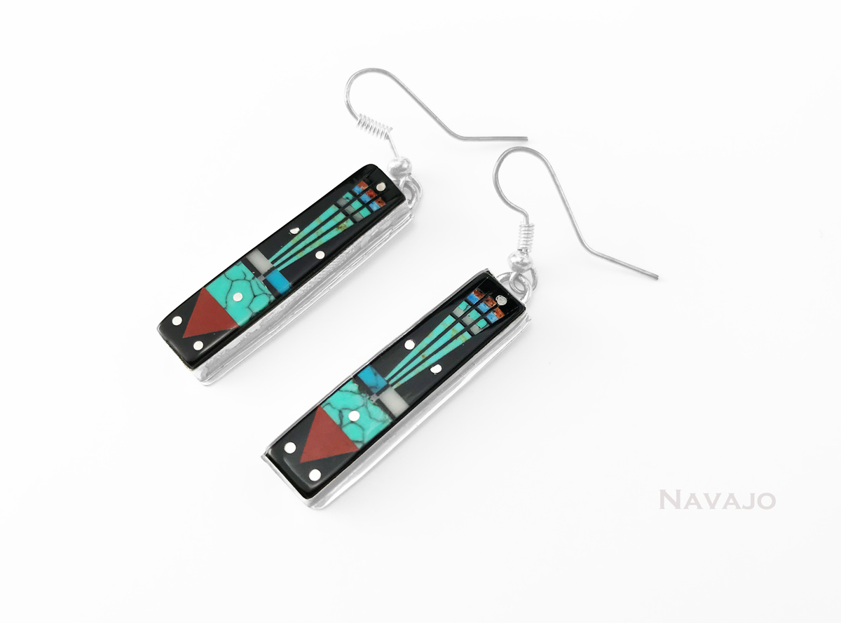 画像2: ナバホ インディアン ハンドメイド スターリングシルバー インレイ ピアス/Navajo Handmade Sterling Silver Inlay Earrings