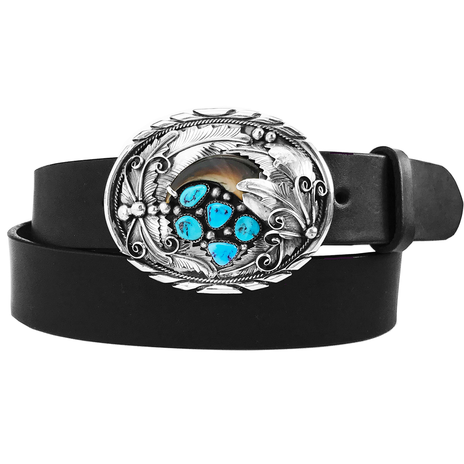 ナバホ シルバー&ターコイズ ベアクロウ ベルト バックル/Navajo Sterling Silver Turquoise Belt Buckle  レザーベルト・バックル