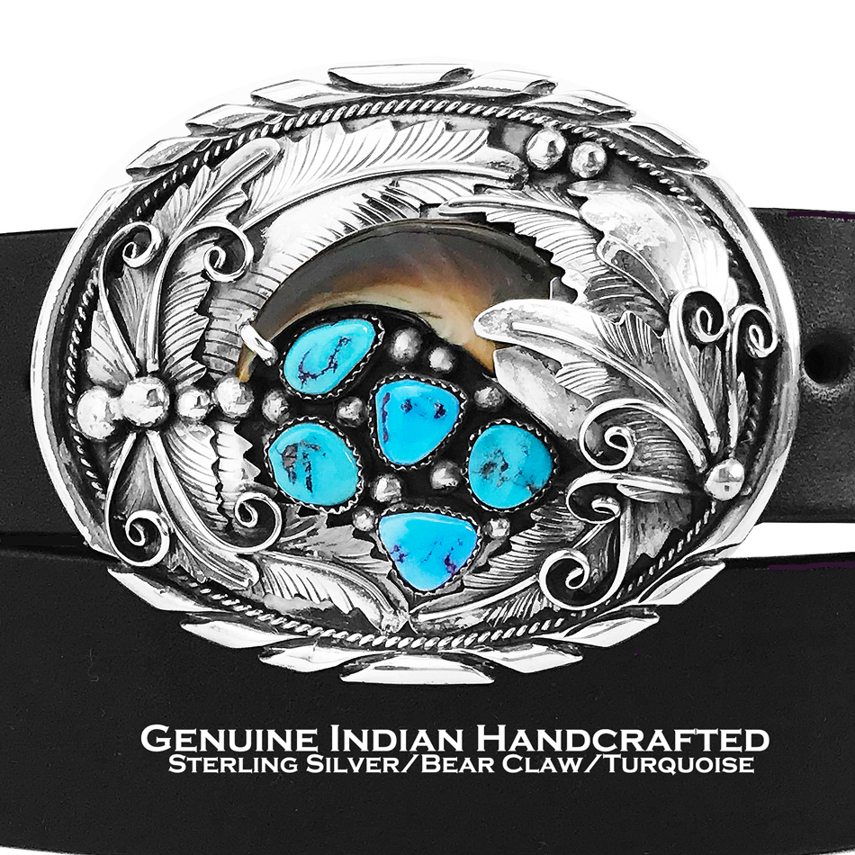 ナバホ シルバー&ターコイズ ベアクロウ ベルト バックル/Navajo Sterling Silver Turquoise Belt Buckle  レザーベルト・バックル