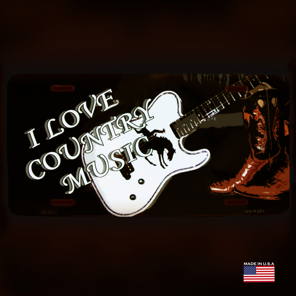 画像: カントリーミュージック ライセンスプレート ナンバープレート/I LOVE COUNTRY MUSIC Metal License Plate