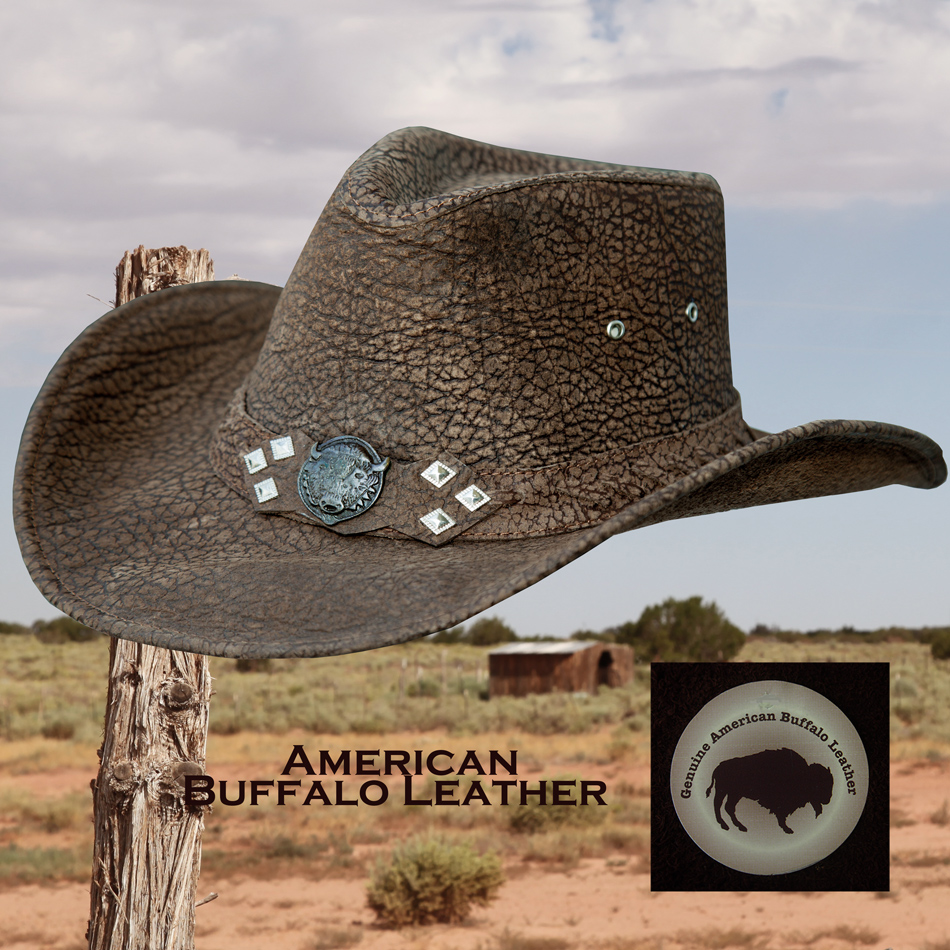 画像1: アメリカン バッファロー レザー バッファロー コンチョ カウボーイハット（ブラウン）/Bullhide Genuine American Buffalo Leather Western Hat(Chocolate)